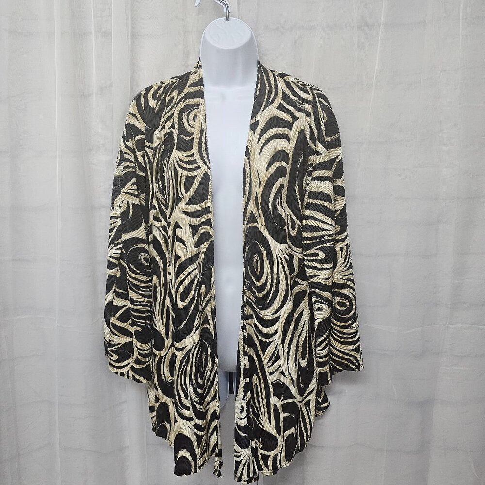 Vintage Chico's Black Tan Kimono Jacket Open Retro Abstract Office Evening 3 (L)